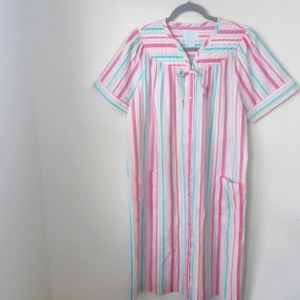 Vintage Pink and Blue Striped House Coat/Dress
